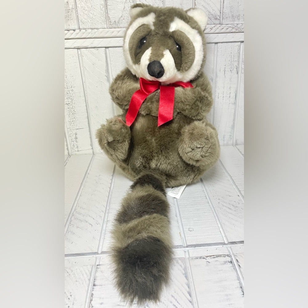 Beta Toys Inc. Raccoon With Red Bow Stuffed Animal Medium Holiday Plush HTF Toy